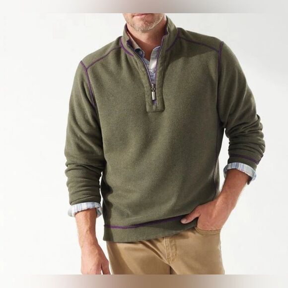 Tommy Bahama Flipshore half zip reversible sweater size L